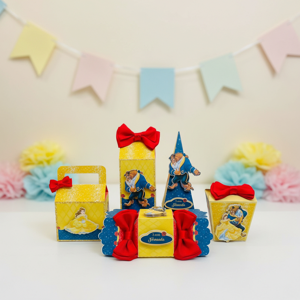 Kit 15/20/35 Caixinhas Personalizadas A Bela e a Fera/ Lembrancinha aniversário/Desenvolvemos qualquer tema/ Papel-perso