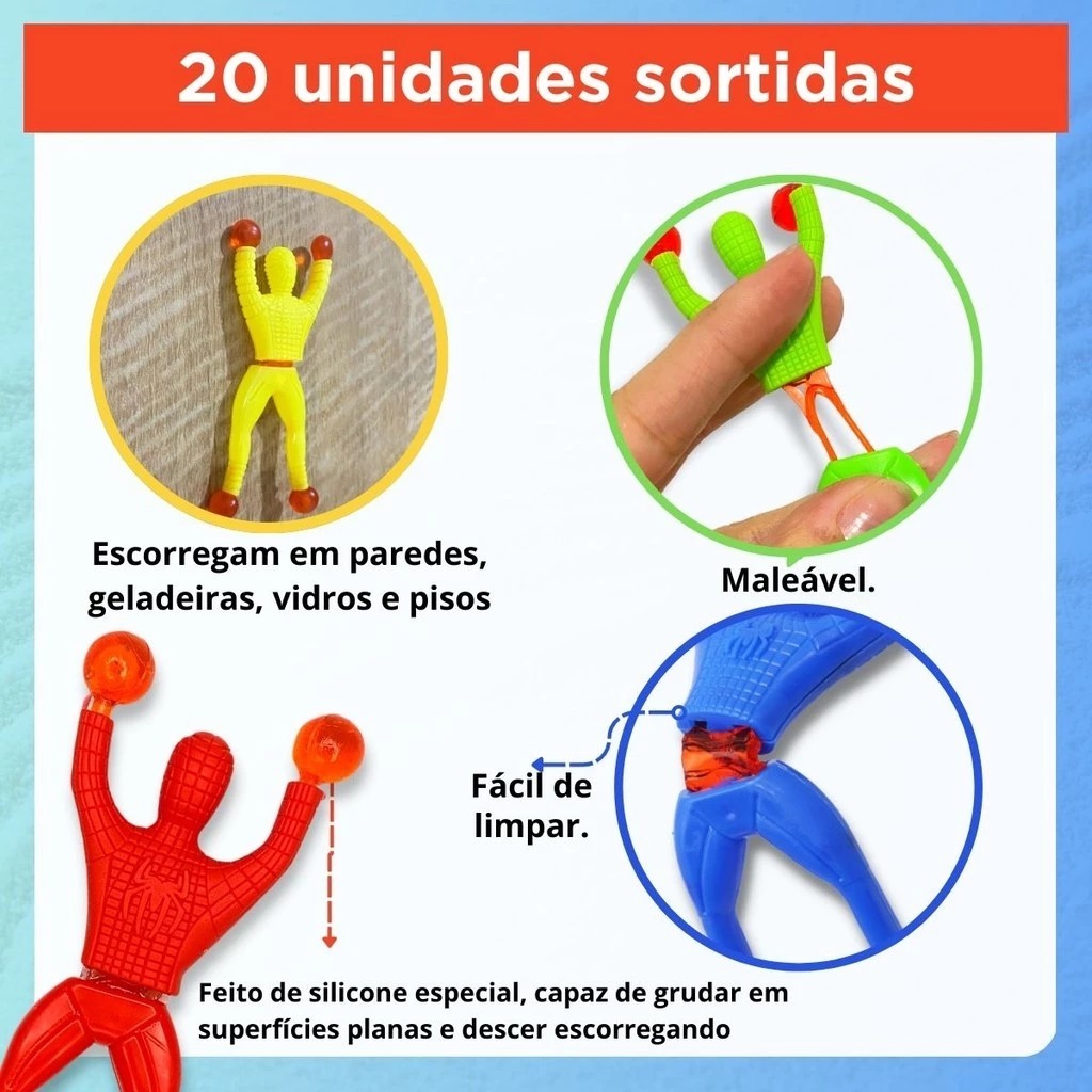 Detalhes do KIT 20 Super Ninja Boneco Gruda Parede Escala Vidro Brinquedo Lembrancinha Festa Infantil
