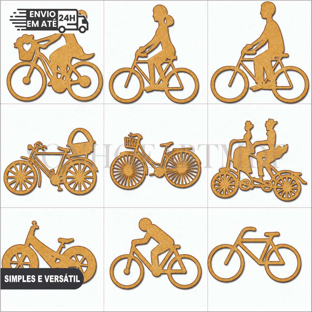 Aplique Bicicleta MDF Kit 20UN 7cm Artesanato Corte Laser Vintage Scrapbook Decoração DIY Lembrancinha Festa Topper Tag