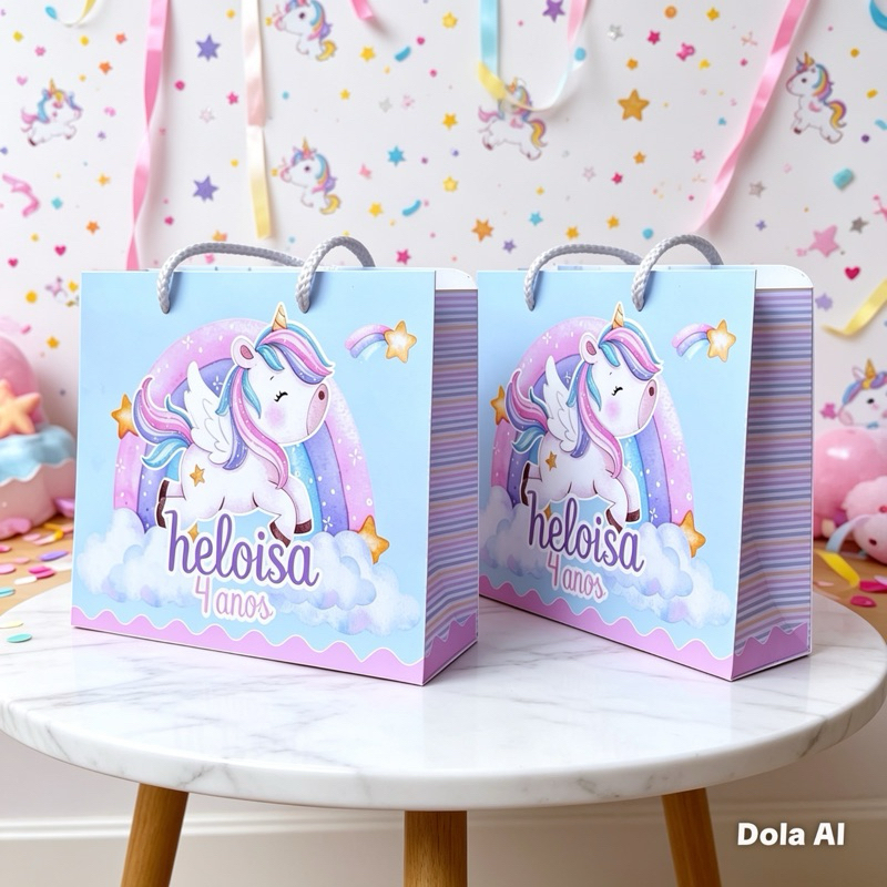 20 Sacolinha Personalizada Unicornio Rosa - Lembrancinha Festa Aniversário Pegue e Monte