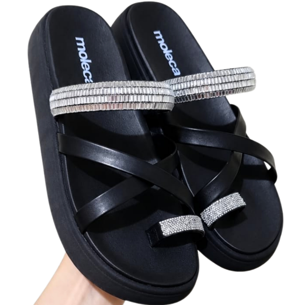 Sandália Feminina Moleca Papete 5469.147.30412  Preto Confortável