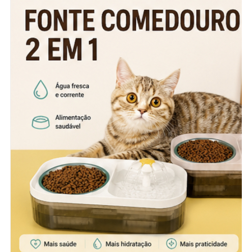 Fonte de Água Para Gatos Cães Silenciosa 2L Alimentador 2 em 1