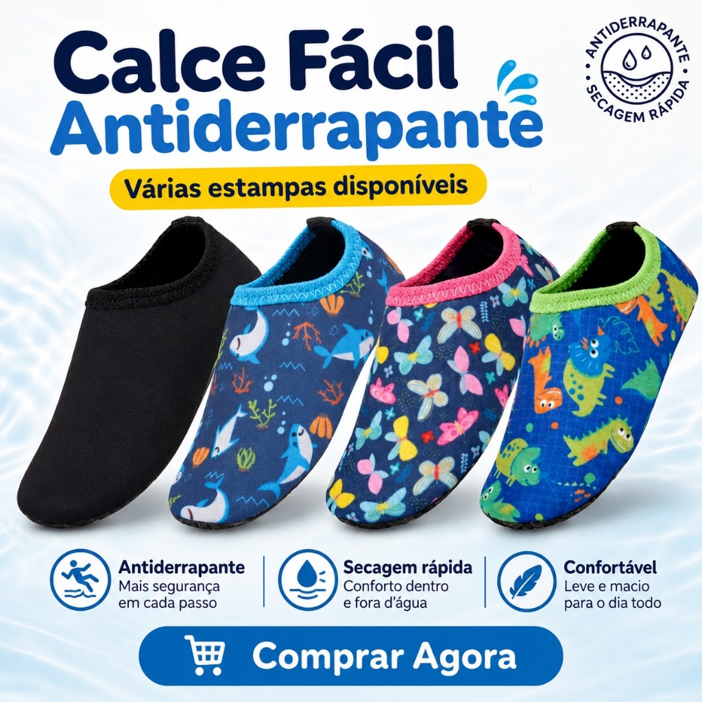 Sapatinho Calce Facil  Meia Sapatilha Antiderrapante Bebê Dia a Dia Varios Modelos