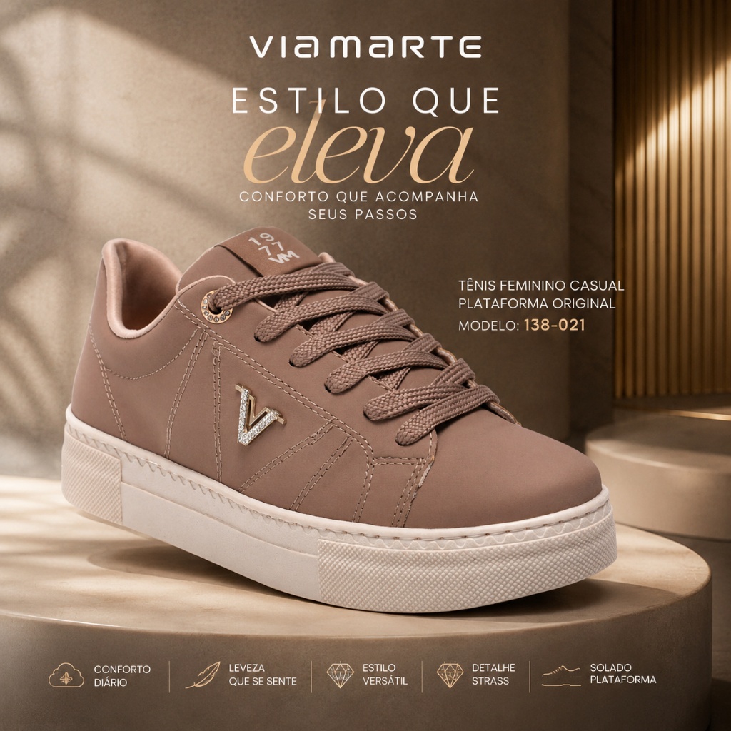 Tênis Feminino Casual Via Marte Plataforma Original Sneaker Confortável Detalhe Strass Moderno · foto 2