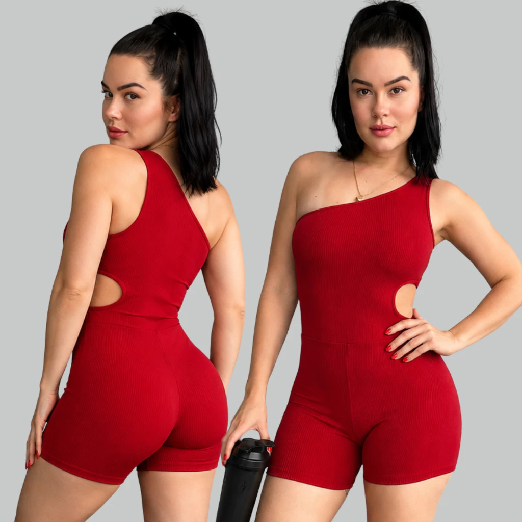 Macaquinho PowerFitness, Ombro Único, Tecida Anarruga, Perfeito Para Treinos Com estilo E Comforto
