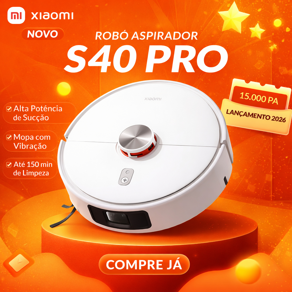 Robô Aspirador Xiaomi S40 PRO - 15mil PA - 3 em 1 Sucção Forte Mapeamento Inteligente Bivolt