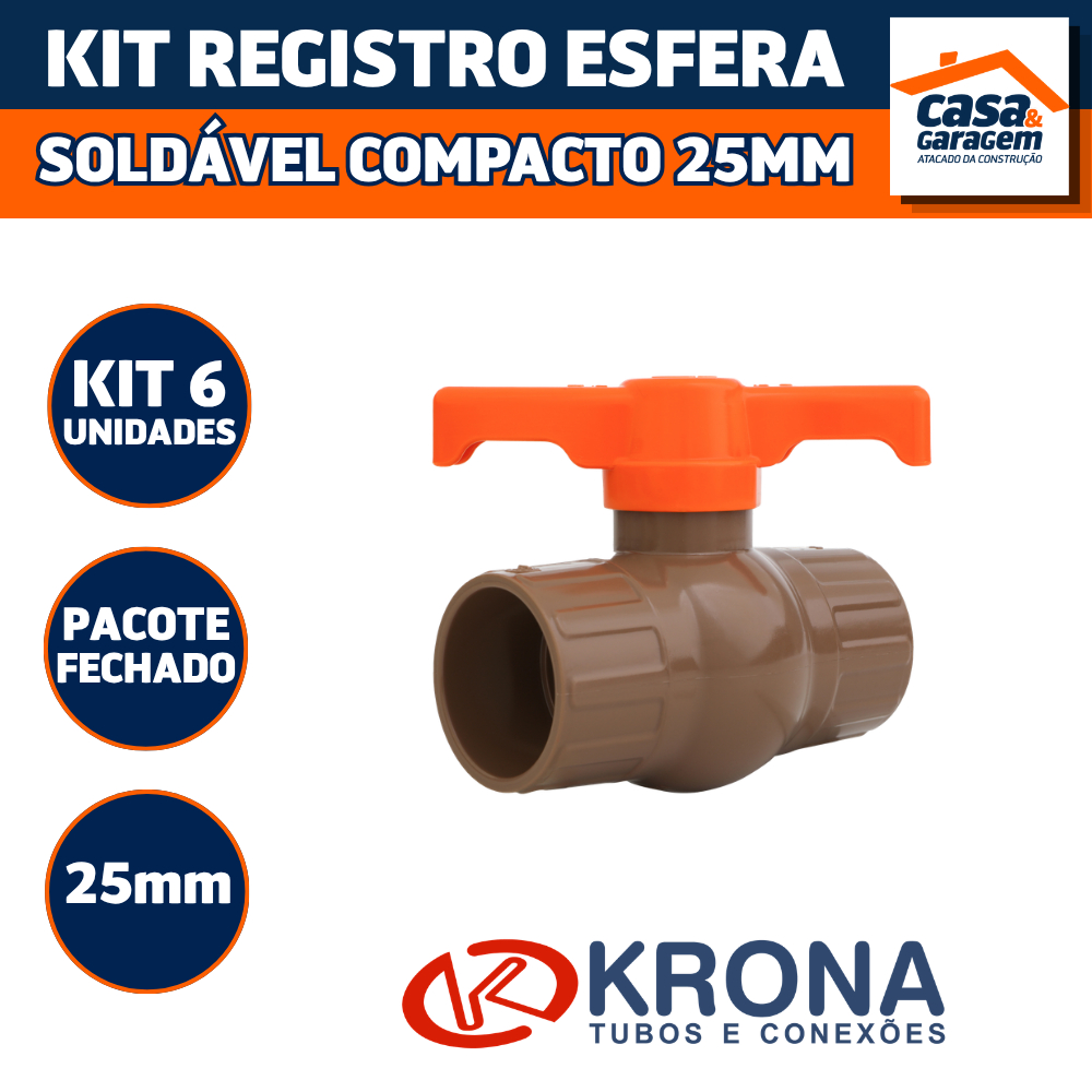 Kit Com 6 Registro Esfera Soldável Compacto 25Mm 541 Krona