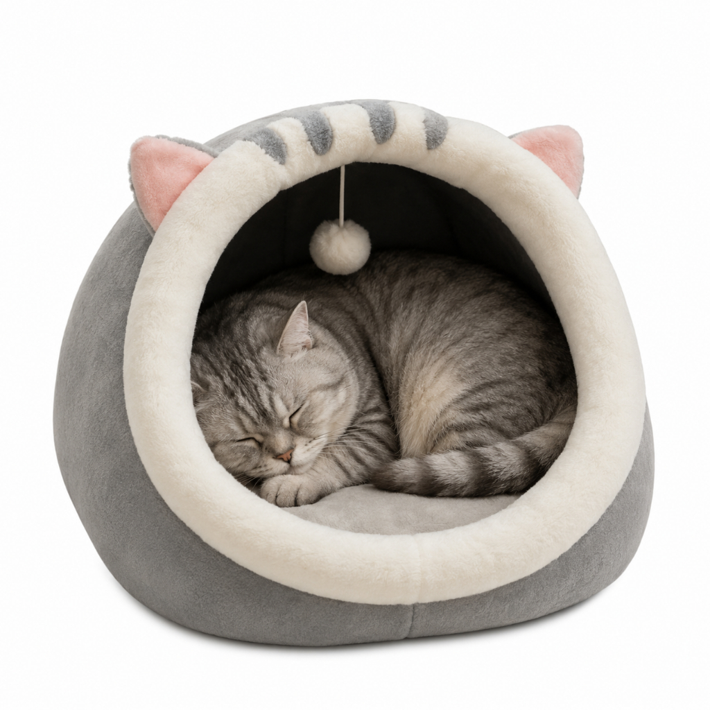 Casinha Cama Toca Pelúcia Cabana Tenda Luxo Pet Gatos Cinza Rosa Iglu Cachorro Confortável