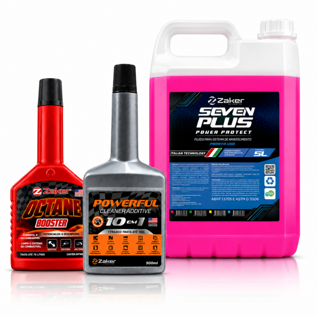 Kit Tratamento Zaker Seven Plus Pronto Uso 5l Rosa Aditivo Powerful Limpeza + Octane Booster