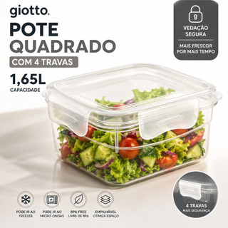 Pote Quadrado Com 4 Travas 1650ML Transparente Unidade alimentos freezer microondas Giotto