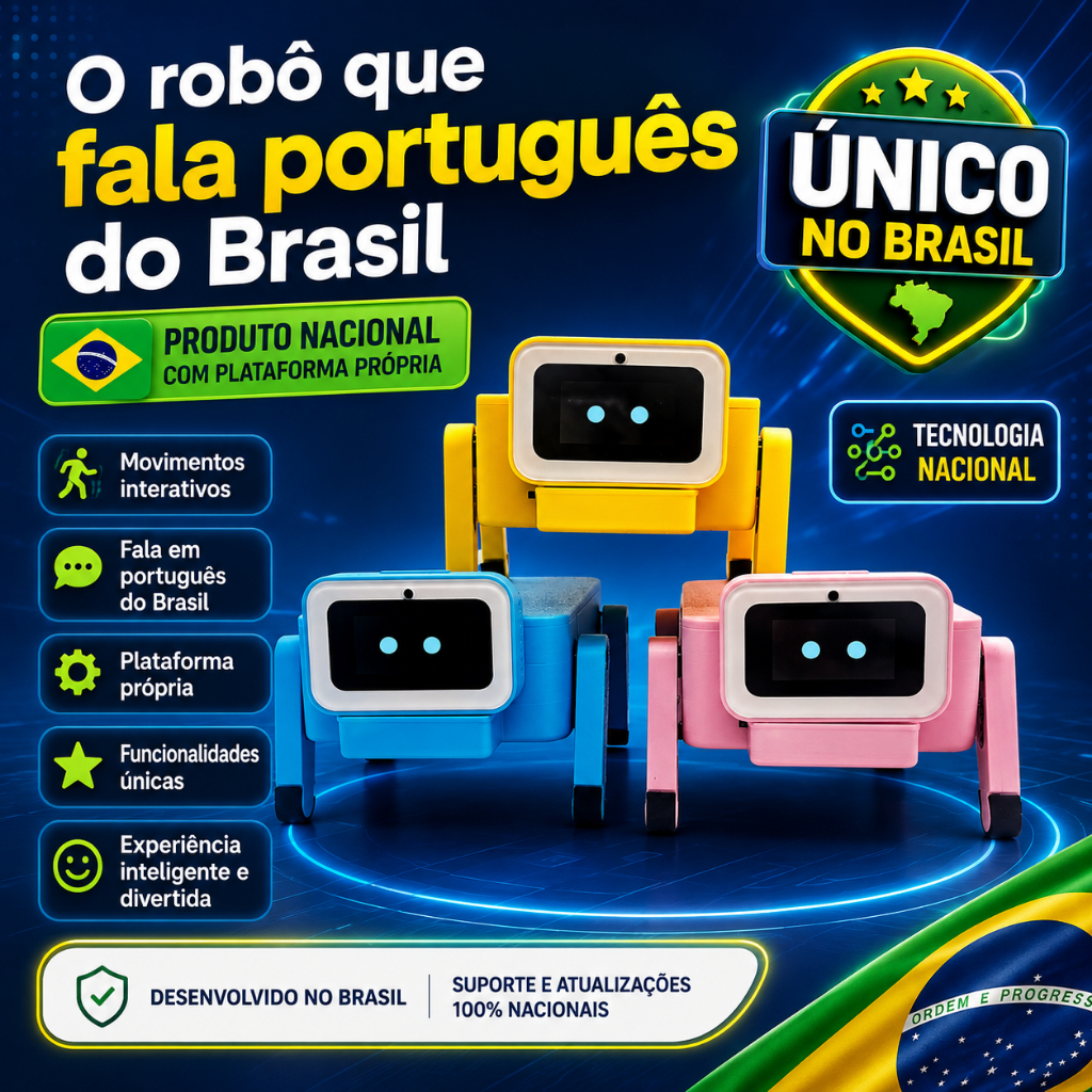 DoguIA Robô Cachorro com IA Conversacional, Controle por Voz, Luzes RGB, Display e 78+ Movimentos