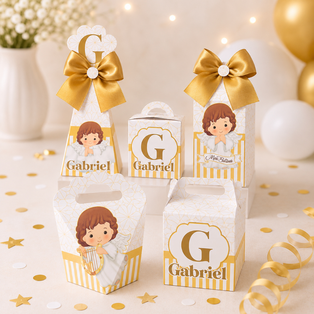 PEGUE E MONTE Kit Caixinhas Personalizadas para Festa Batizado Menino Caixas para Lembrancinhas de Aniversário