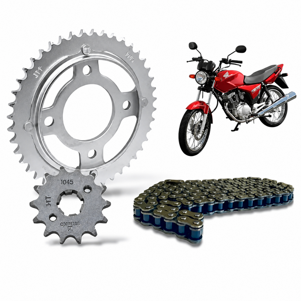 Kit Relação Transmissão Cg125 83 À 99 Completo Corrente Reforçada Coroa Pinhão Alta Durabilidade