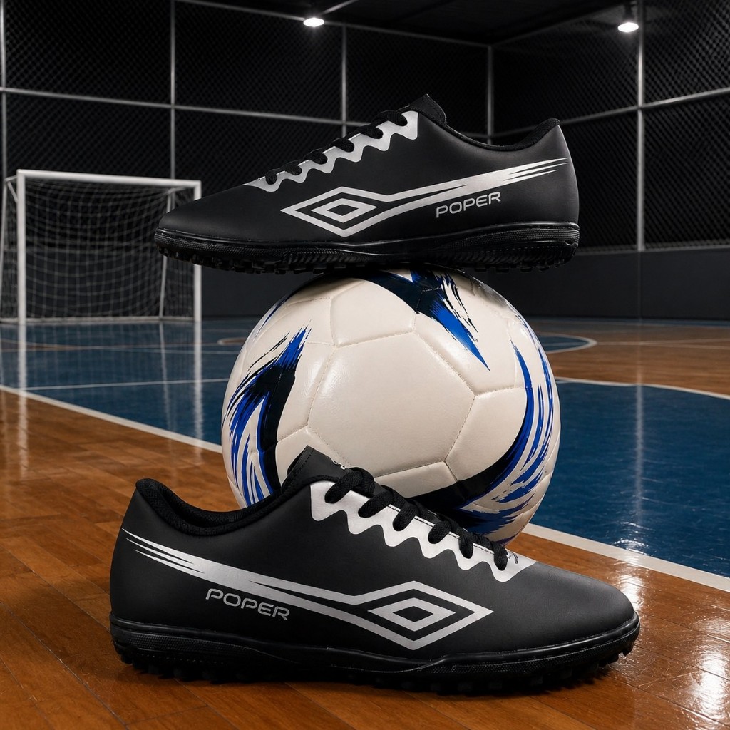 Chuteira Futsal Infantil Adulto Quadra futebol salão Masculina Antiderrapante Confortável Preta