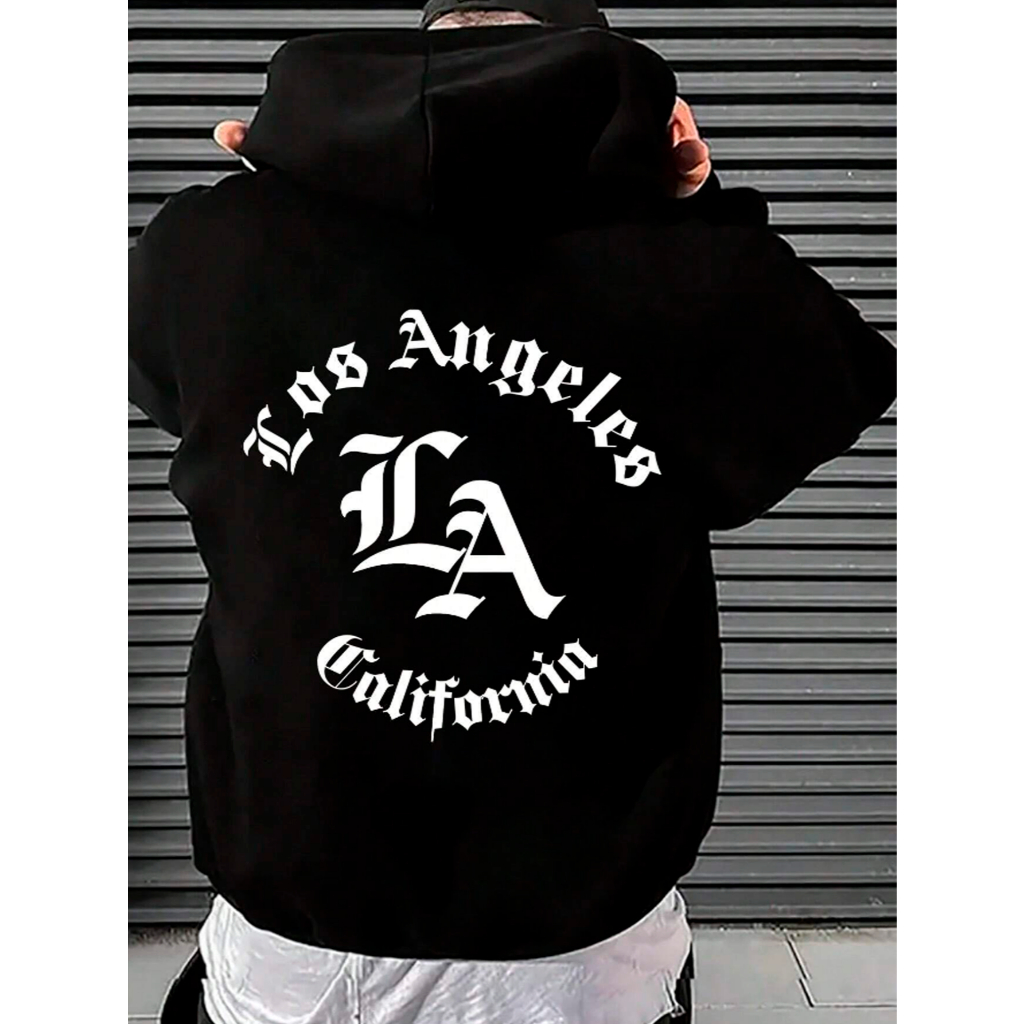 Moletom Los Angeles LA California Streetwear Masculino Feminino Unissex Canguru Oversized Estampado Urbano  Preto Casual