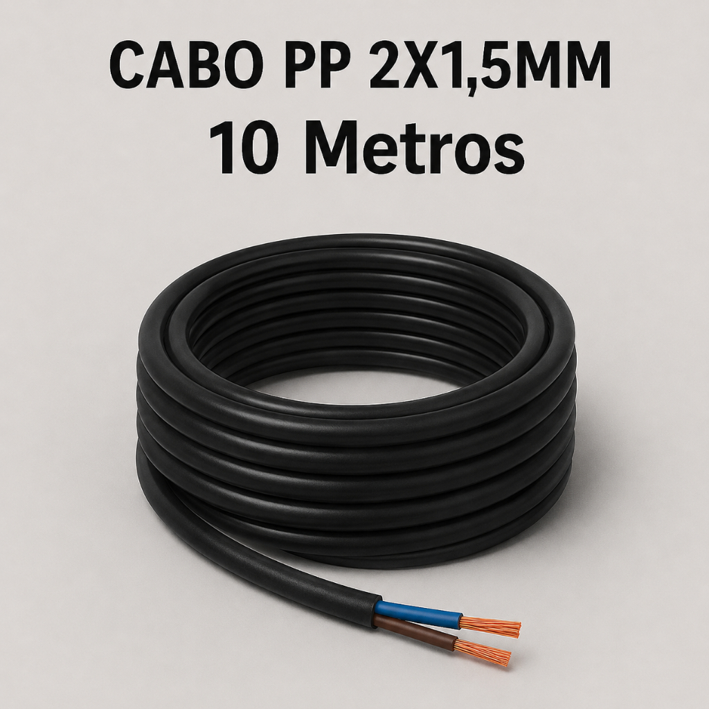 CABO PP 1,5MM FLEXÍVEL CABO PP 2X1,5MM 10 Metros filamentos Alta Qualidade