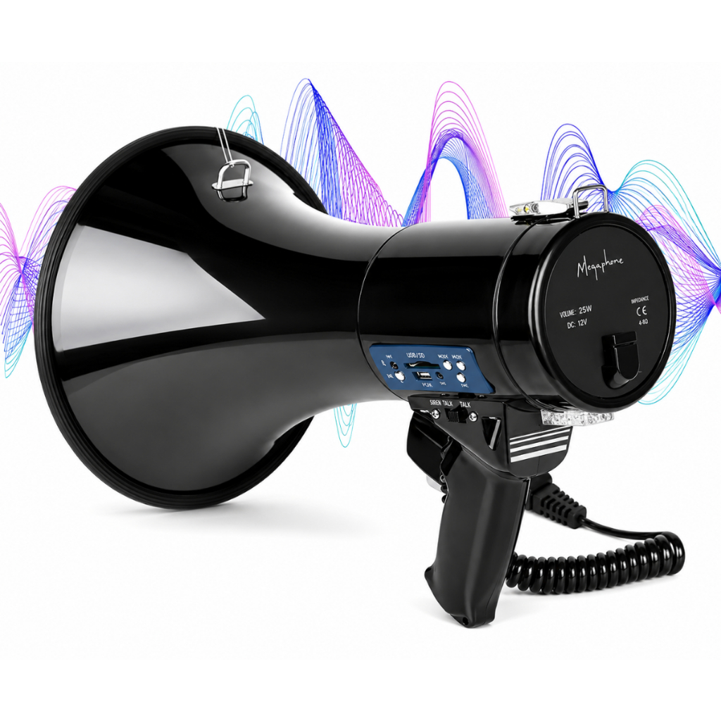 Megafone Profissional 50W Recarregável Com Sirene Controle LE-999 Lelong Preto