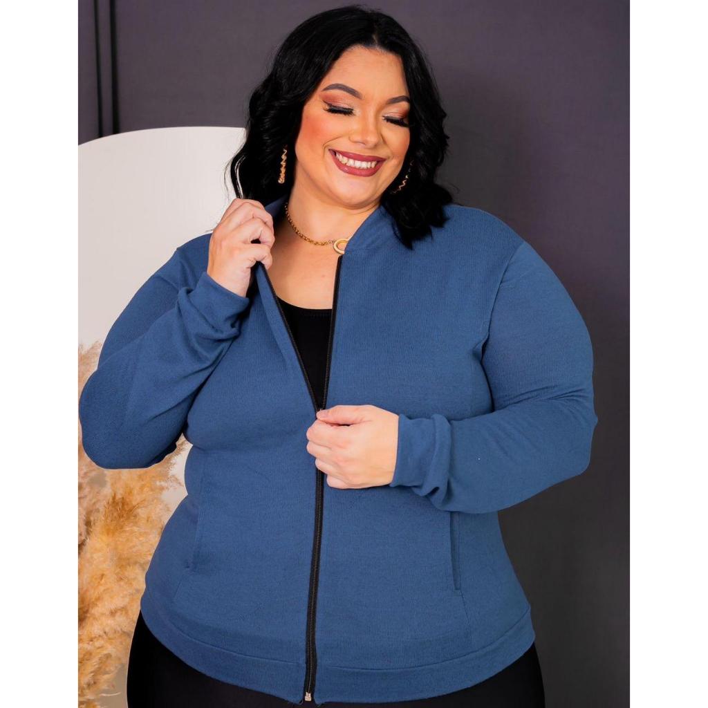 BLUSA FRIO PLUS SIZE ZIPER  BOLSO GOLA CARECA TECIDO LANZINHA PREMIUM ELEGANTE MODA INVERNO FEMININO