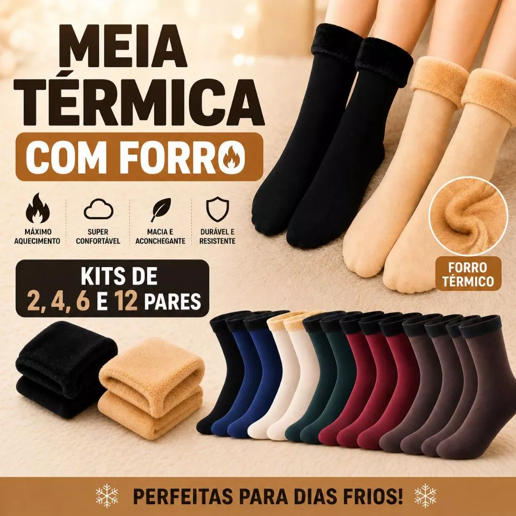 kit Com 2,4,6,12 Pares Meia de Termica Forrada Grossa Inverno Peluciada Unissex Quentinha — imagem 1