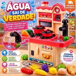 kit Cozinha Infantil Brinquedo Completa Com Água Pia Funcional +20 Acessórios