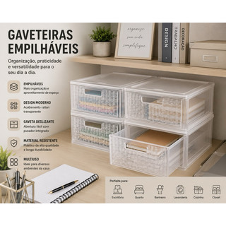 Kit 4 Gaveteiros Organizadores Empilháveis Rattan Transparente Nitron – Organizador Modular 7,9 Litros