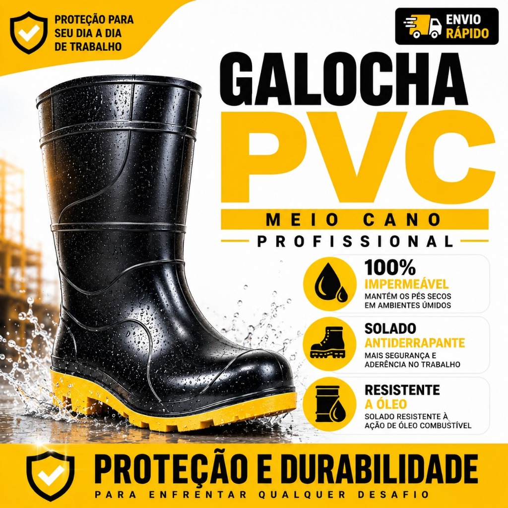 Bota Galocha Impermeável EPI PVC Proteção Chuva Motoboy Entregador Limpeza ENVIO RÁPIDO !