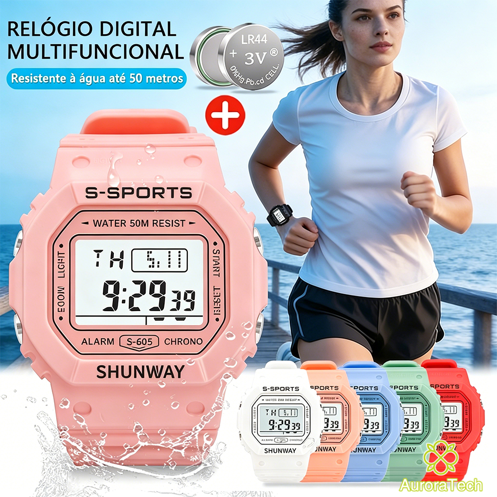 Relógio Digital À Prova D'água Para Homens E Mulheres Esportes Led Luminosos Multifuncional Cronógrafo S605