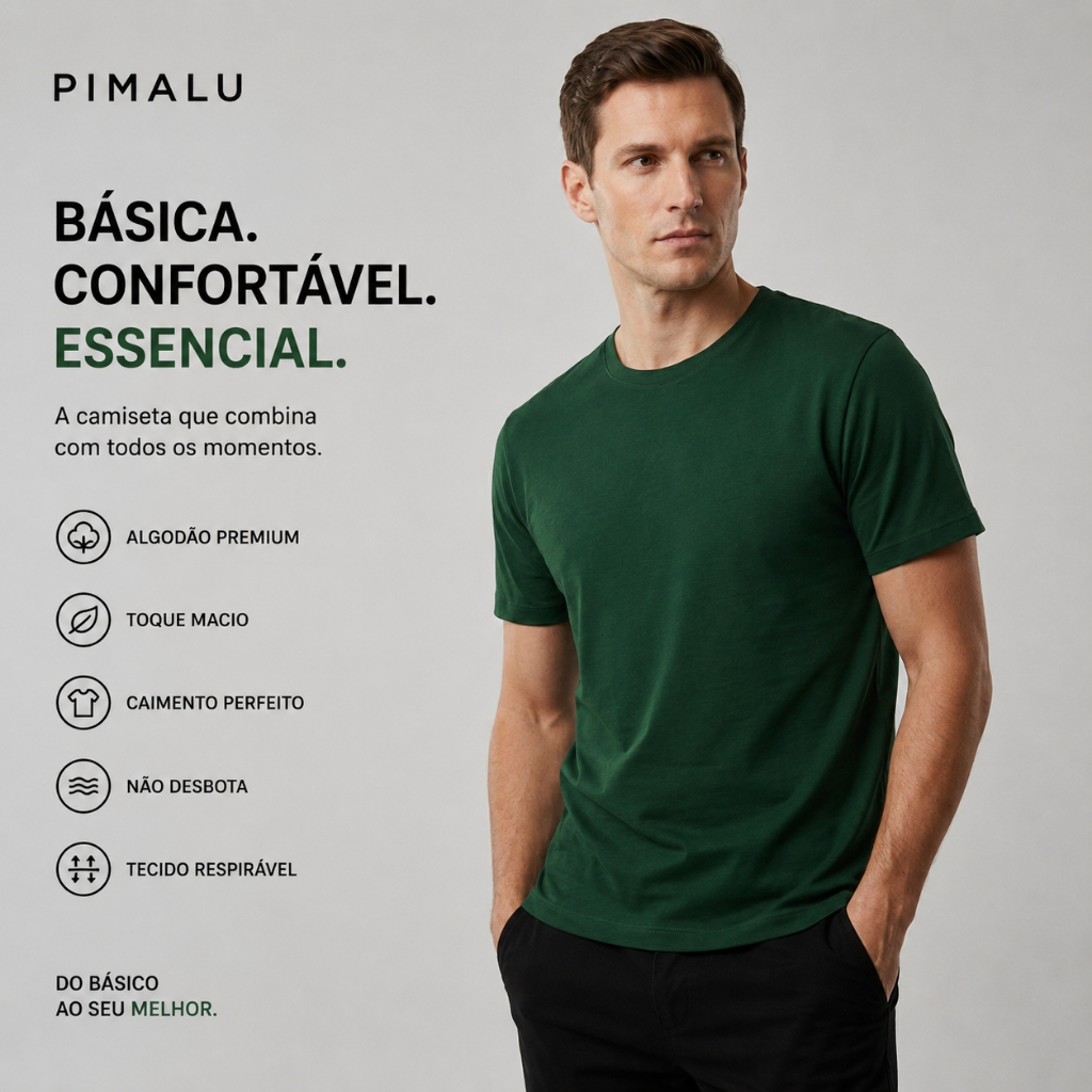 Camiseta Malha Peruana Algodão Pima Premium Confortável Durável
