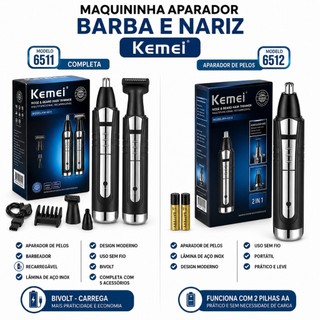 Máquina Cortar Cabelo Kemei Aparador Tirar Pelos Nariz Barba Acabamento Kemei km-6511 ou …
