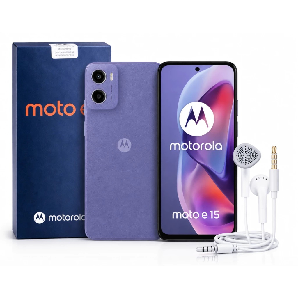Smartphone Moto E15 2Gb 64GB Tela 6,67" Câmera de 32MP Cor Roxa / Azul Escuro