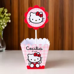 Centro de mesa personalizado da Hello Kitty vermelho - Monte em casa