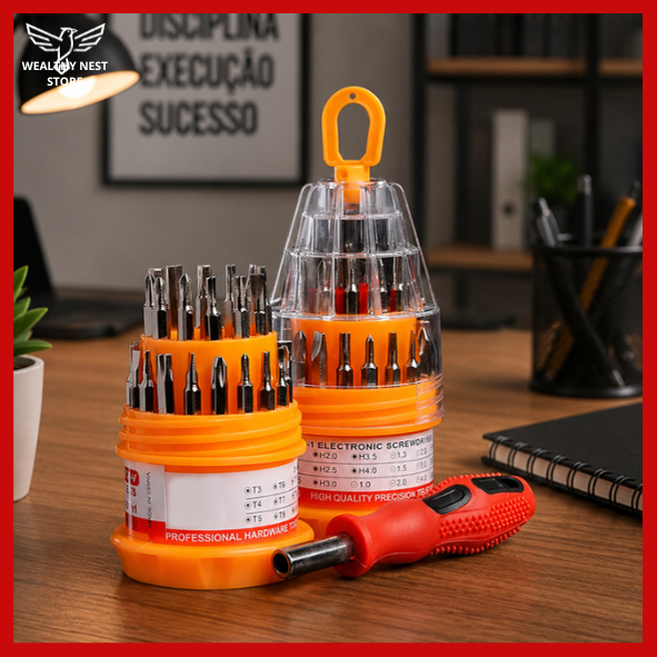 Kit Ferramentas 31 Unidades – Chaves Allen, Torx e Fenda Profissional