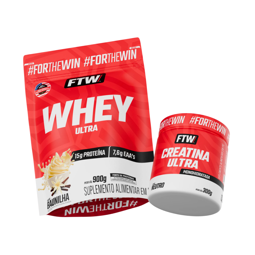 Kit Whey Ultra Protein Refil 900g + Creatina Ultra Pote 300g - FTW