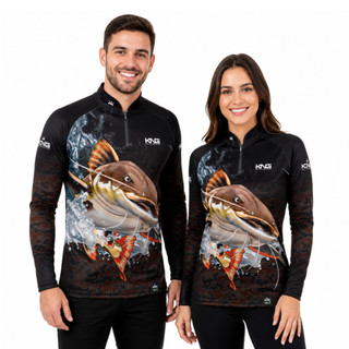 Kit Casal 2 Camisas Camisetas de Pesca Pirarara com Proteção Solar UV50 King Brasil