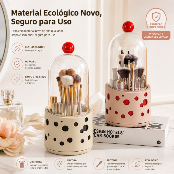 Porta Pincéis de Maquiagem com Tampa Antipoeira | Organizador Elegante e Decorativo