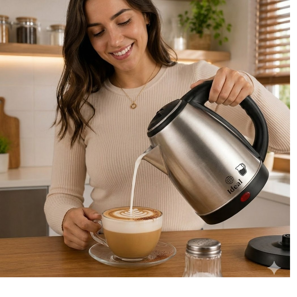 Chaleira Elétrica 1.8L Inox Potente 1000W Base 360°Automática 127V Desligamento AutomáticoFerve Água em Minutos