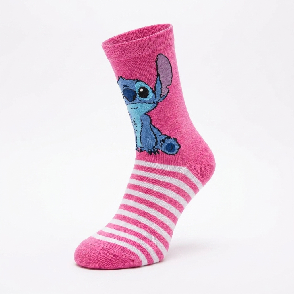 Meia Stitch Rosa Divertida Algodão Listrada Cano Médio 37 ao 40 Linha Top - MeiaVerso