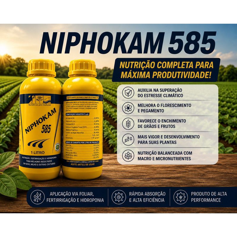 Fertilizante Foliar Mineral Niphokam 585 1L  Alta Performance e Rendimento Para Lavouras e Hortaliças