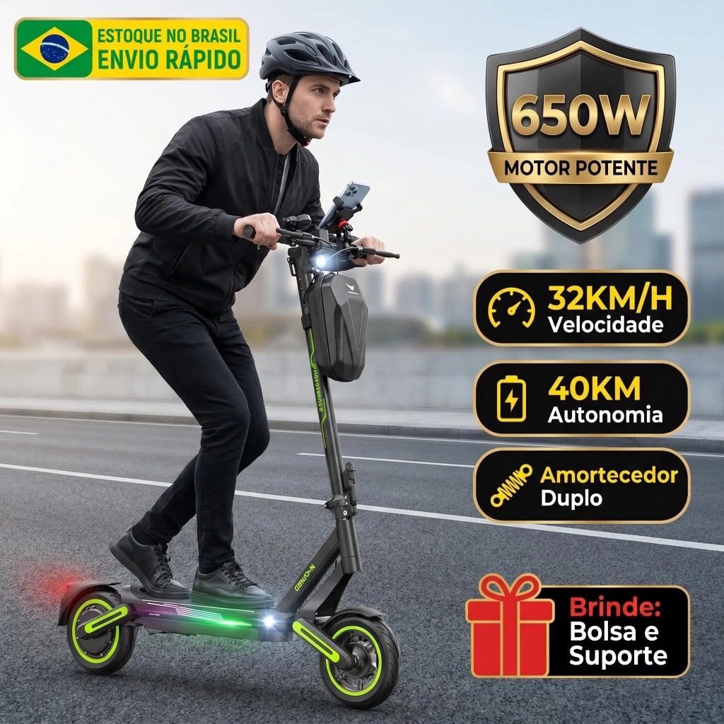 HONEYWHALE E9MAX-N 650W Patinete Elétrico Scooter 32KM/H Velocidade, 40KM Autonomia