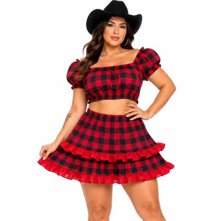 Conjunto Festa Junina Quadrilha Fantasia Saia Cropped Caipira Xadrez
