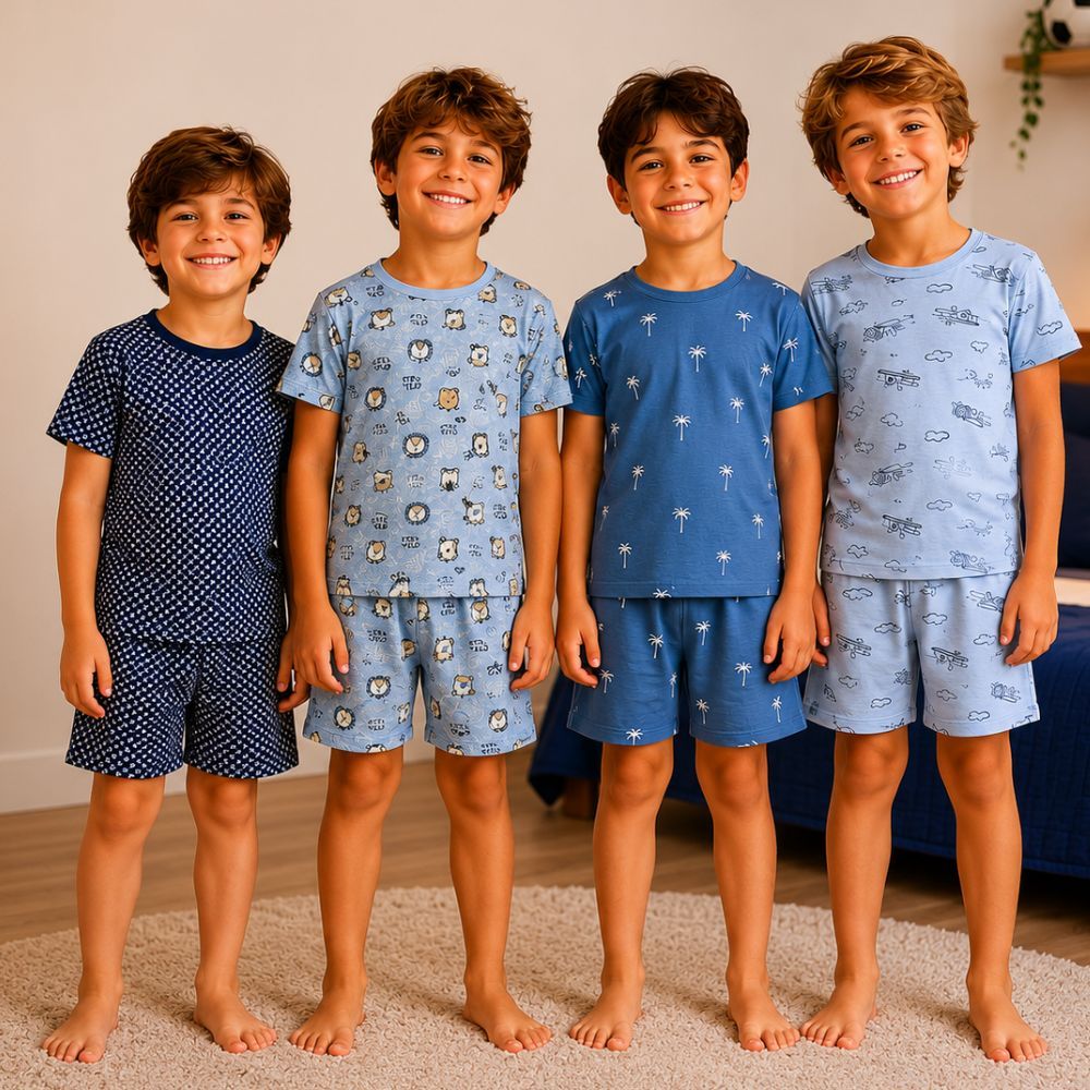Pijama Infantil Menino 4 ao 14 Anos Confortável Verão Curto com Várias Estampas Conjunto Infantil de Dormir