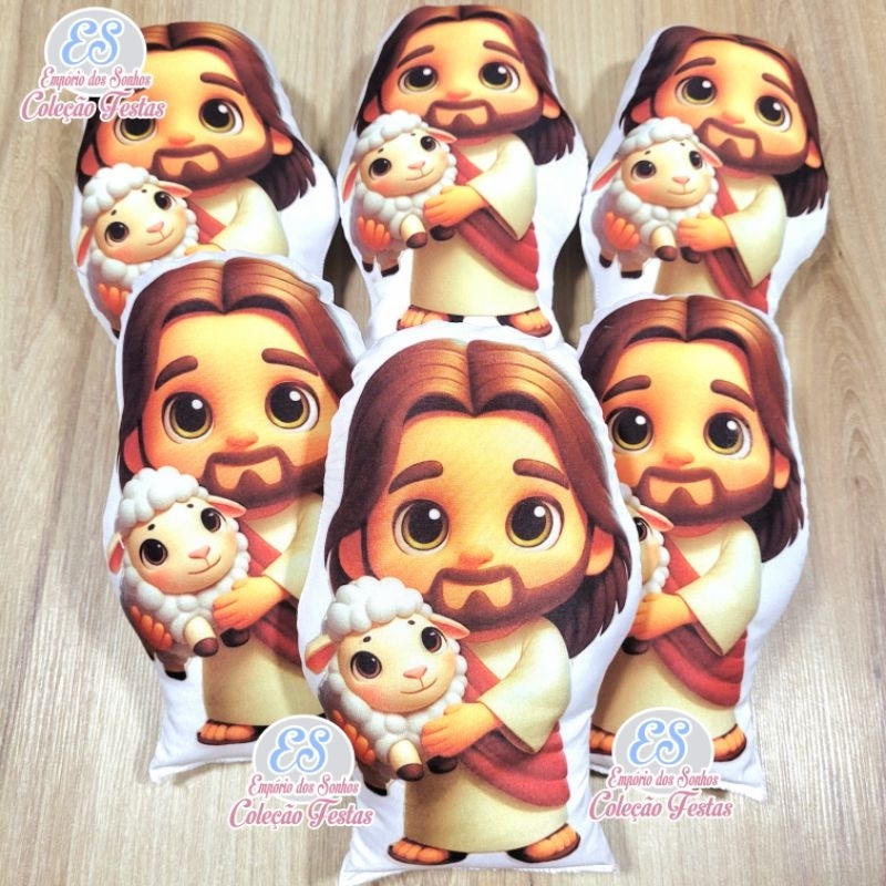 Almofada Jesus bom pastor 15cm ovelhinha personalizada para lembrancinha de aniversário festa batizado