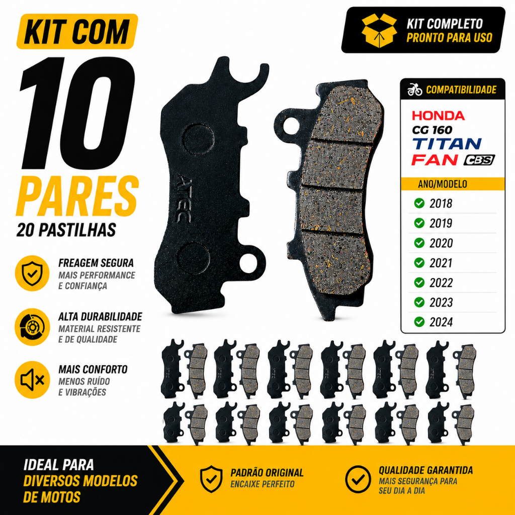 Pastilhas Freio Dianteira CG 160 Titan Fan CBS Kit 10 UN 2018 2019 2020 2021 2022 2023 2024 DFP20906