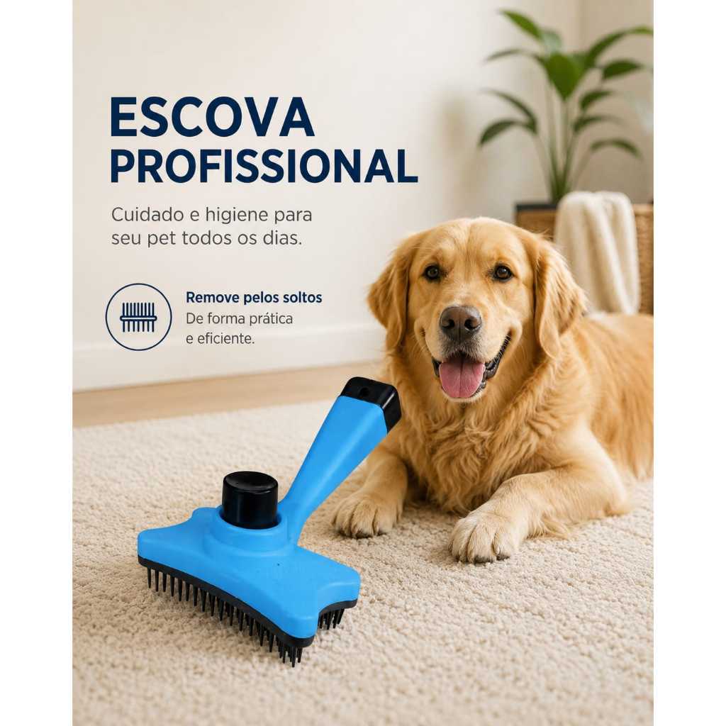 Escova Removedora de Pelos para Cachorro e Gato Escova Profissional para Higiene e Limpeza Pet