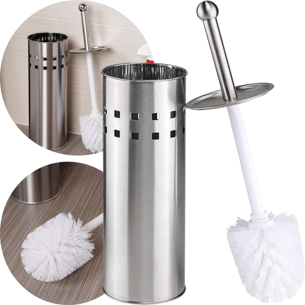 Escova Sanitária Aço Inox Com Suporte Para Banheiro Higienização Vaso Sanitário Cesta Tampa 38cm