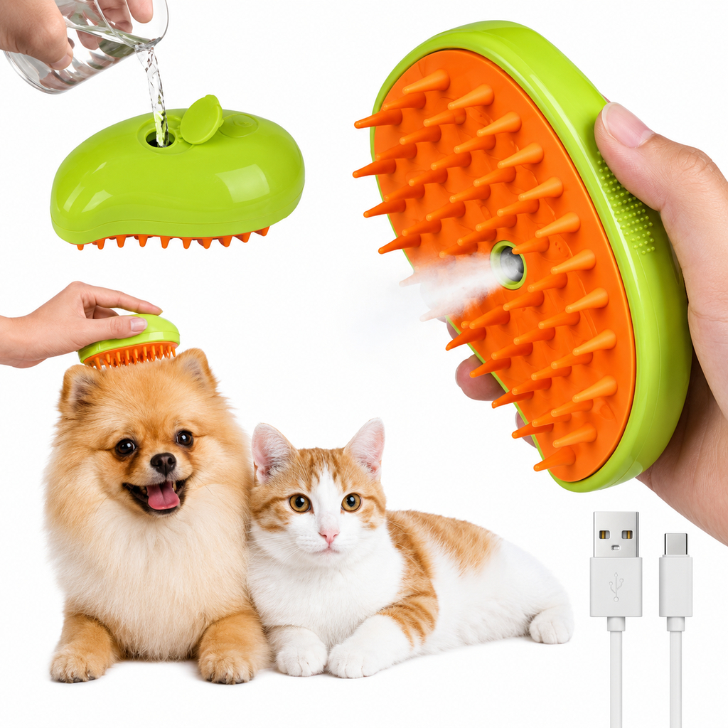 Escova A Vapor 3 Em 1 Pets Removedor Pelos Gatos Cães Massagem Higienização Limpeza Profunda