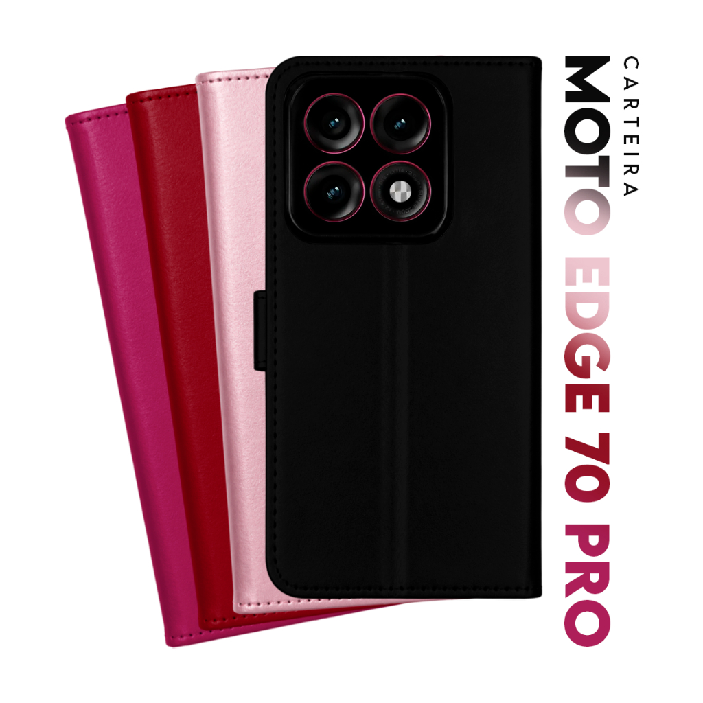 Capa Capinha Case Flip Carteira Couro Sintético PRETA Motorola Moto Edge 70 Pro tela 6.78 pol Cell in Power25