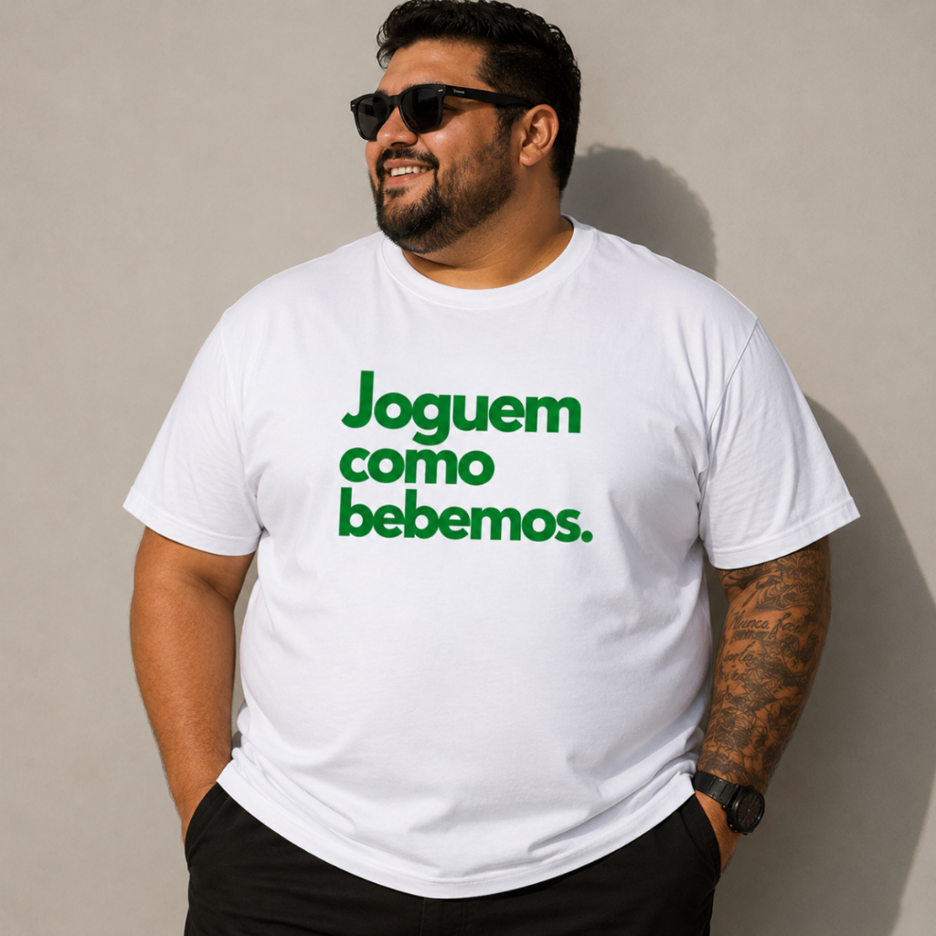 Camiseta Joguem Como Bebemos Brasil Copa do Mundo Futebol Unissex Confortável Torcida Resenha