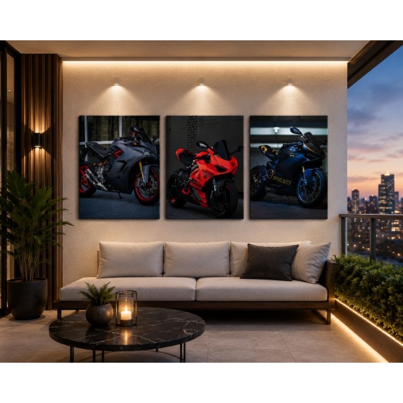 KIT TRÊS QUADROS DECORATIVO MOTO DUCATI IMPRESSÃO ARTÍSTICA MODERNA .