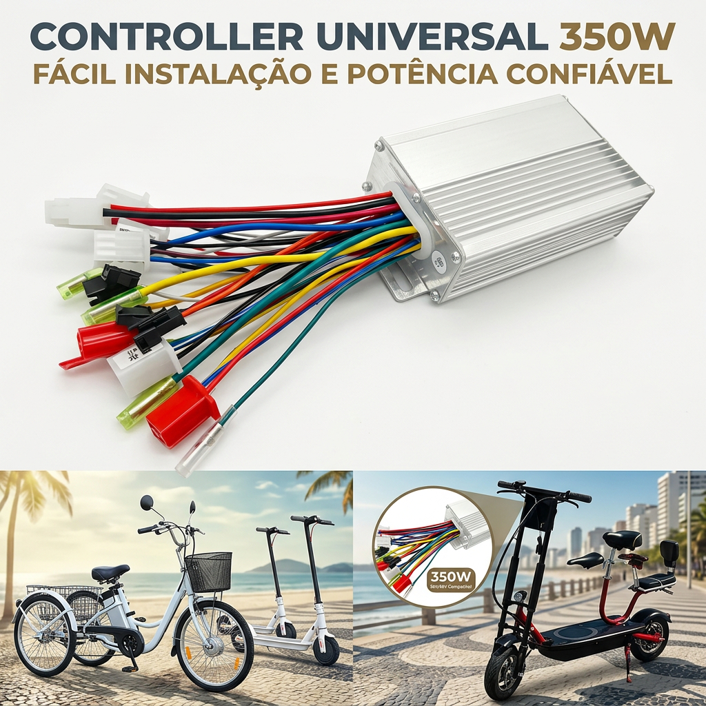 Controlador Sem Escova para Bicicleta Elétrica 36V/48V 350W  Velocidade Estável e Fácil Instalação